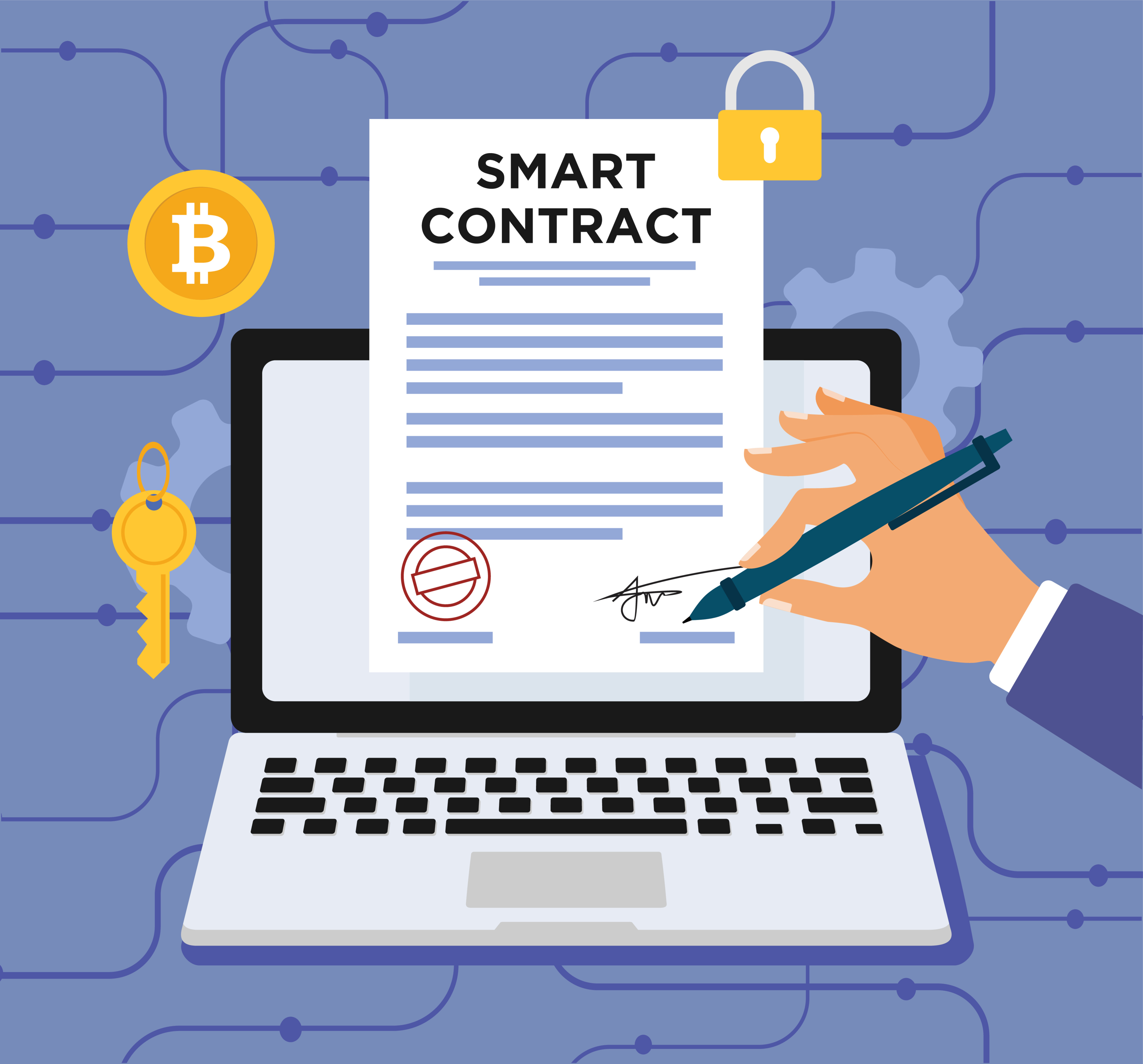 Smart Contract, Digital Contract in flat design - Adobe Stock