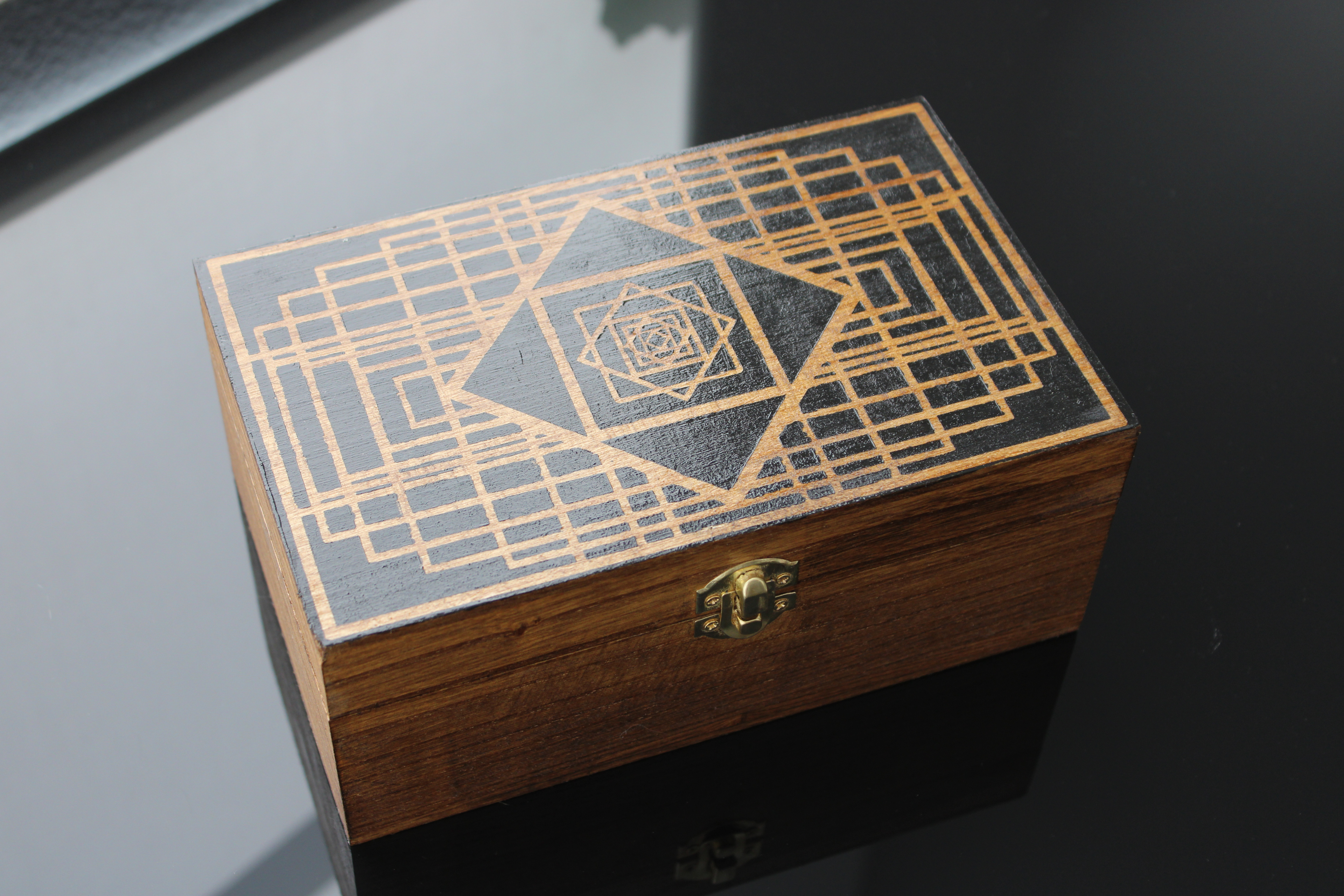 Squares Dark Stained Wooden Box